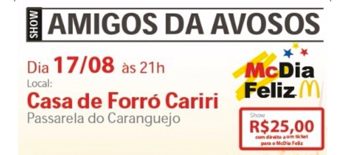 Show dos Amigos da Avosos será no dia 17